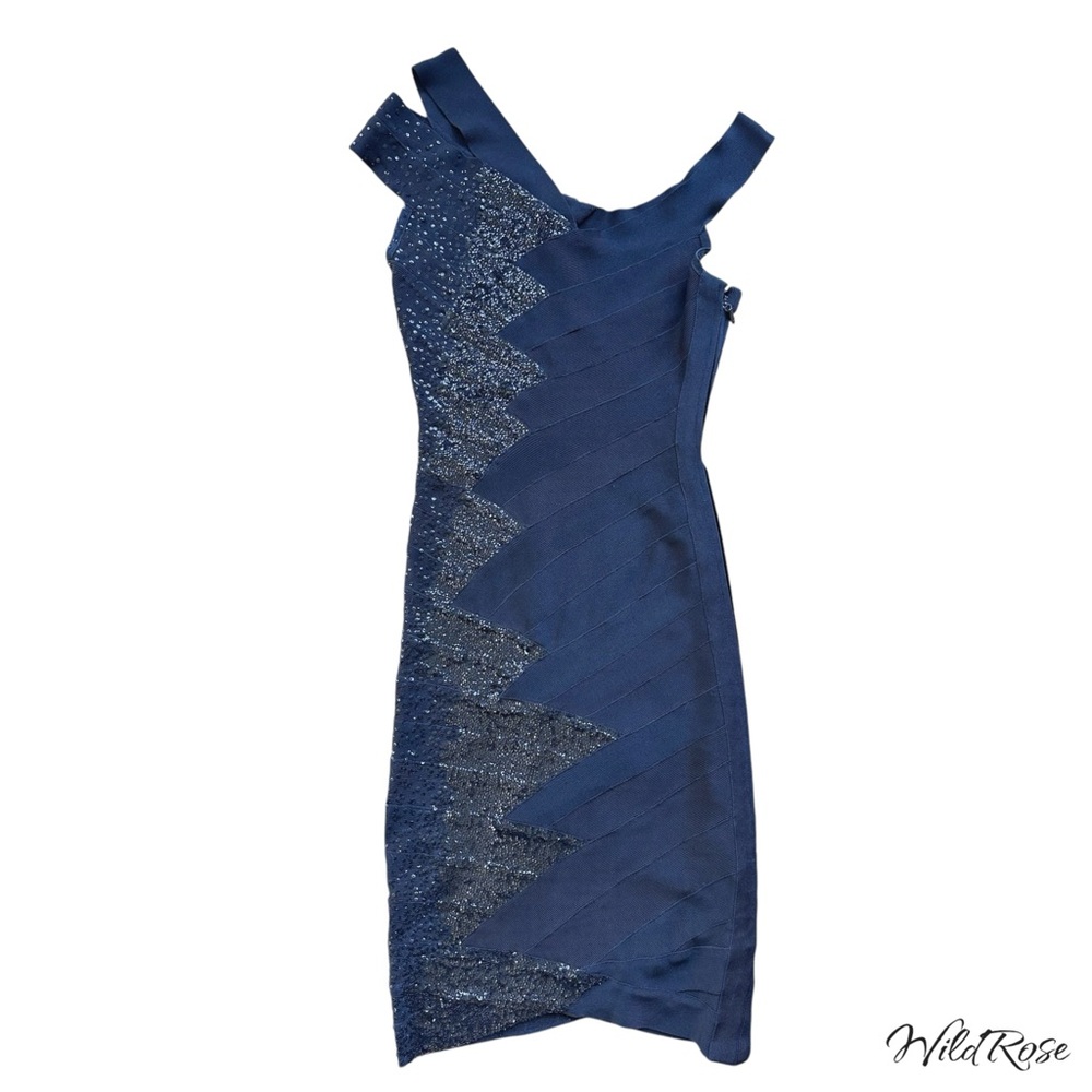 Herve Leger Black Sequin Bandage Dress XXS